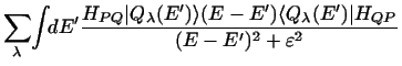 $\displaystyle \sum_\lambda\! \int \!\! dE' {{H_{PQ} \vert Q_\lambda (E') \rangle (E-E')
\langle Q_\lambda (E')\vert H_{QP} }
\over {(E - E')^2 + \varepsilon^2 }}$